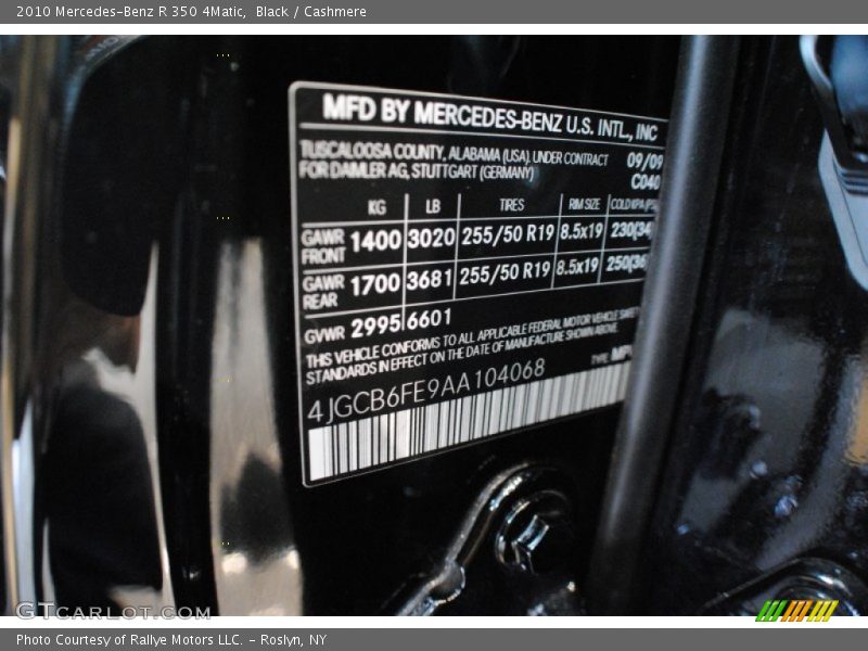 Black / Cashmere 2010 Mercedes-Benz R 350 4Matic