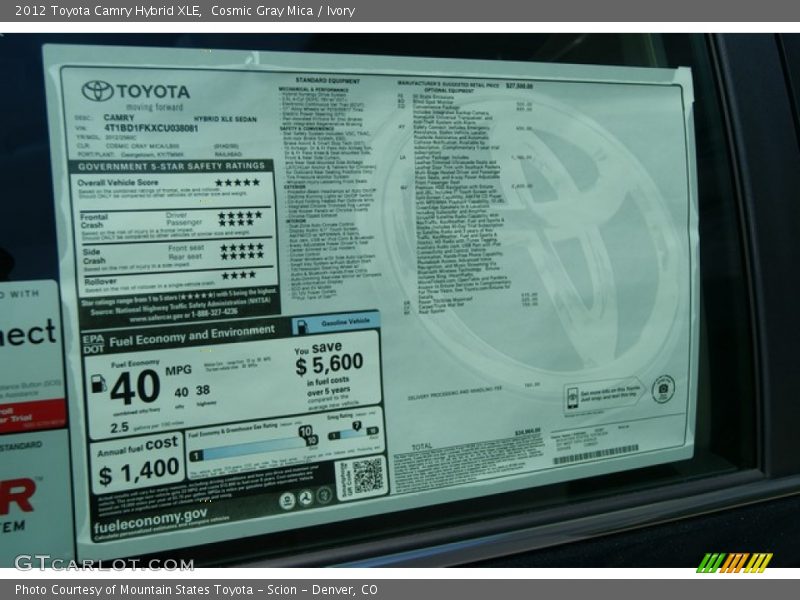 Cosmic Gray Mica / Ivory 2012 Toyota Camry Hybrid XLE