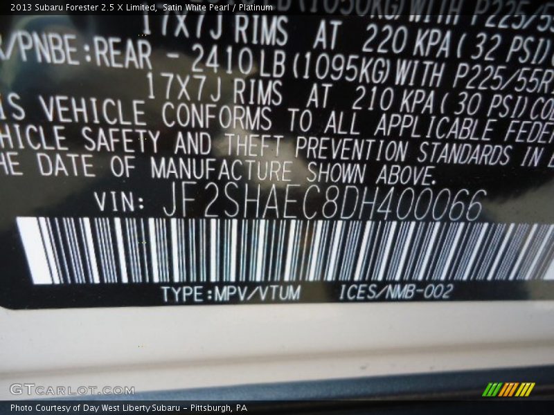 Satin White Pearl / Platinum 2013 Subaru Forester 2.5 X Limited