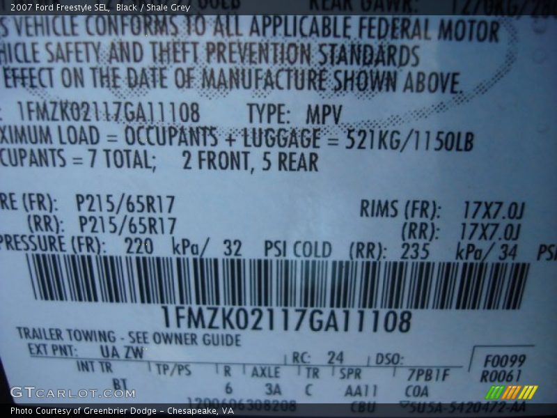 Black / Shale Grey 2007 Ford Freestyle SEL