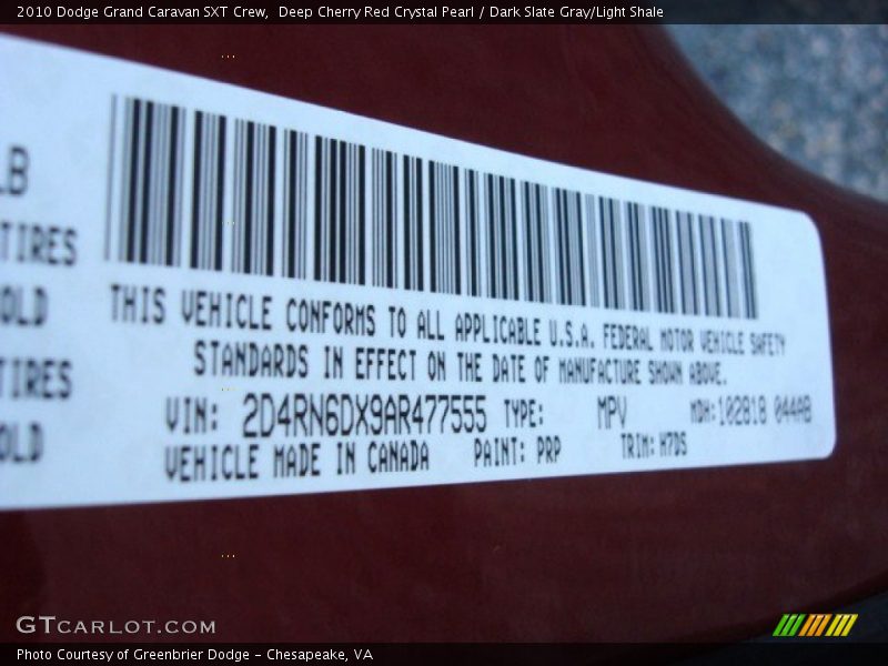 Deep Cherry Red Crystal Pearl / Dark Slate Gray/Light Shale 2010 Dodge Grand Caravan SXT Crew