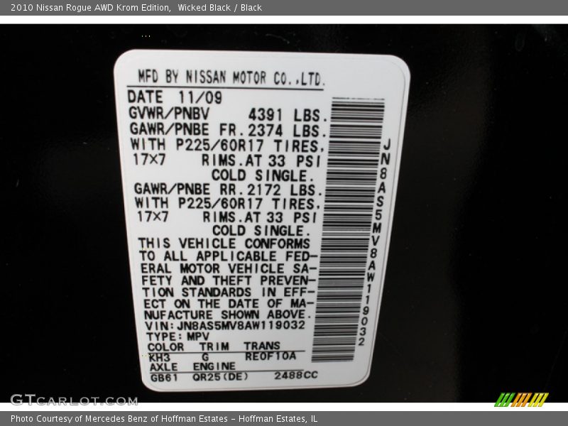 Wicked Black / Black 2010 Nissan Rogue AWD Krom Edition