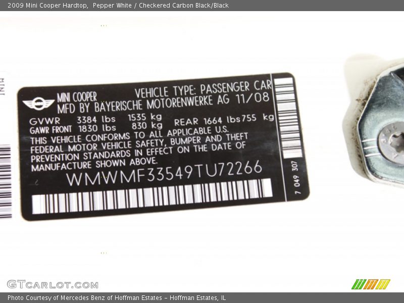 Pepper White / Checkered Carbon Black/Black 2009 Mini Cooper Hardtop