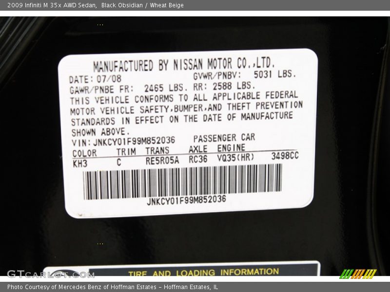 Black Obsidian / Wheat Beige 2009 Infiniti M 35x AWD Sedan