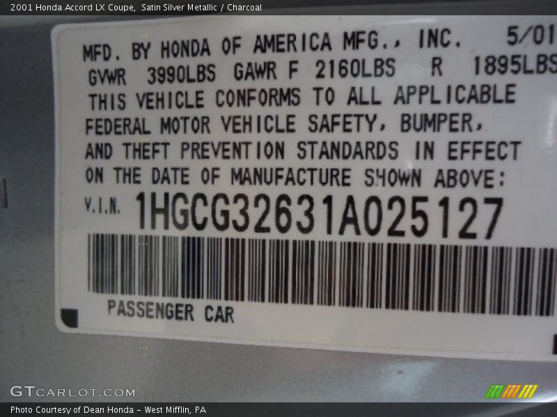 Satin Silver Metallic / Charcoal 2001 Honda Accord LX Coupe