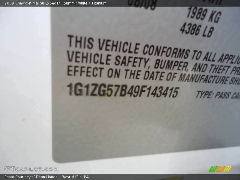 Summit White / Titanium 2009 Chevrolet Malibu LS Sedan