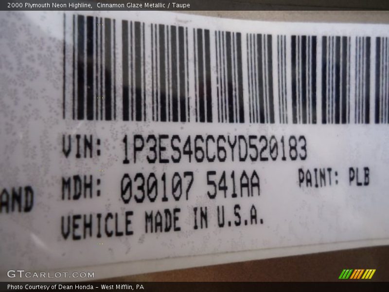 2000 Neon Highline Cinnamon Glaze Metallic Color Code PLB