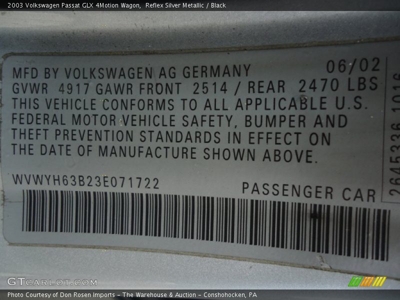 Reflex Silver Metallic / Black 2003 Volkswagen Passat GLX 4Motion Wagon