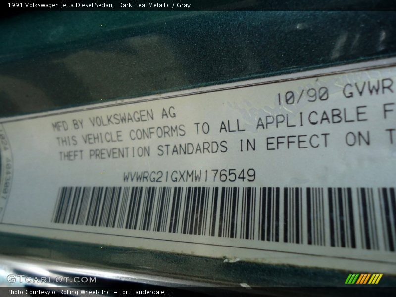 Dark Teal Metallic / Gray 1991 Volkswagen Jetta Diesel Sedan