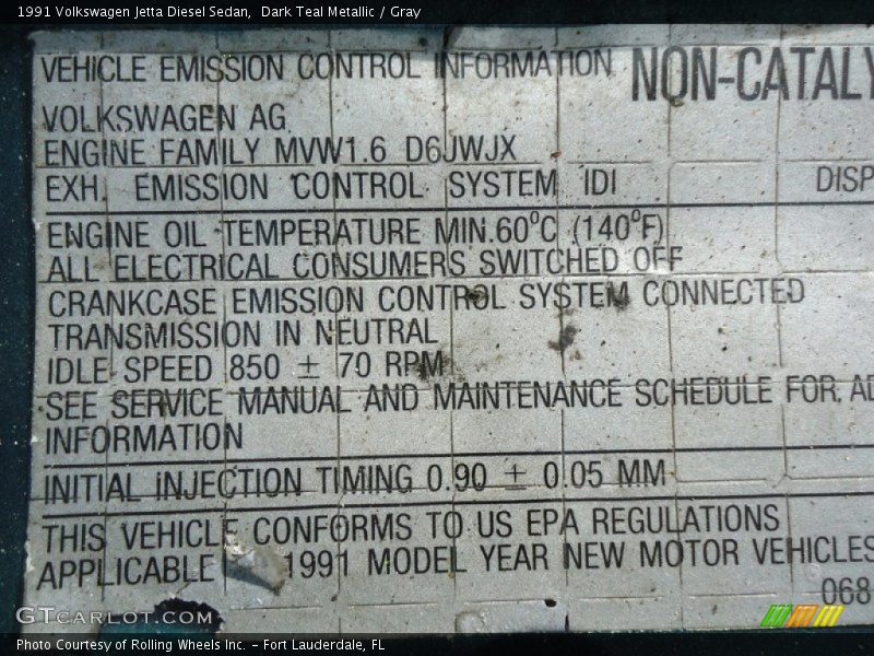 Dark Teal Metallic / Gray 1991 Volkswagen Jetta Diesel Sedan