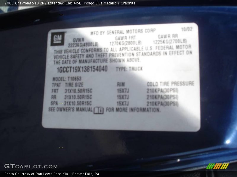 Indigo Blue Metallic / Graphite 2003 Chevrolet S10 ZR2 Extended Cab 4x4