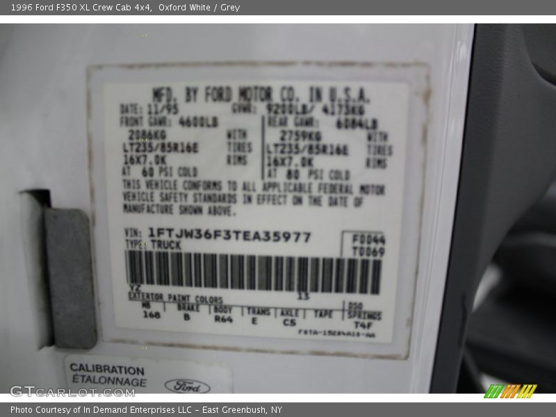 1996 F350 XL Crew Cab 4x4 Oxford White Color Code YZ