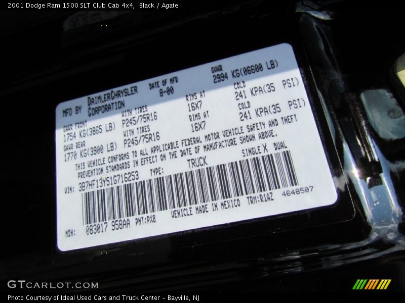 Black / Agate 2001 Dodge Ram 1500 SLT Club Cab 4x4