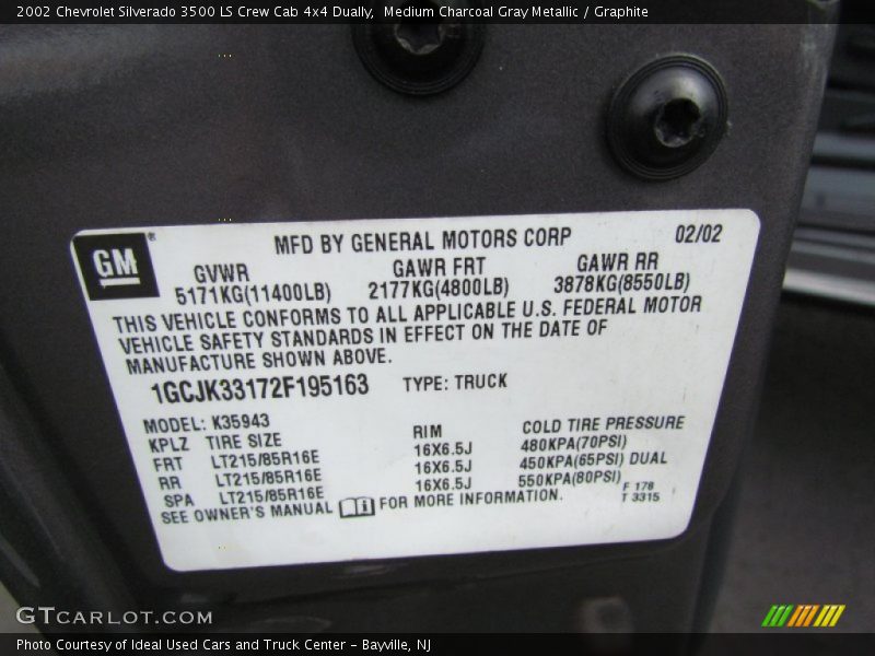 Medium Charcoal Gray Metallic / Graphite 2002 Chevrolet Silverado 3500 LS Crew Cab 4x4 Dually