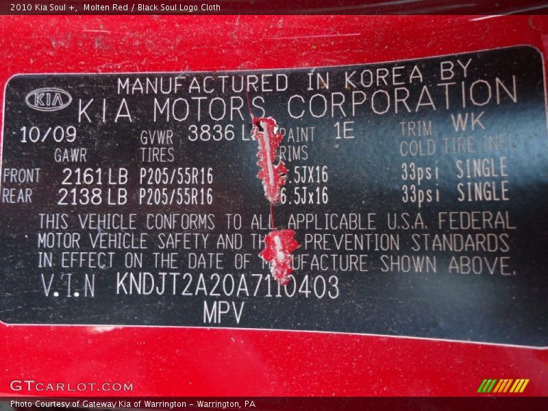 Molten Red / Black Soul Logo Cloth 2010 Kia Soul +