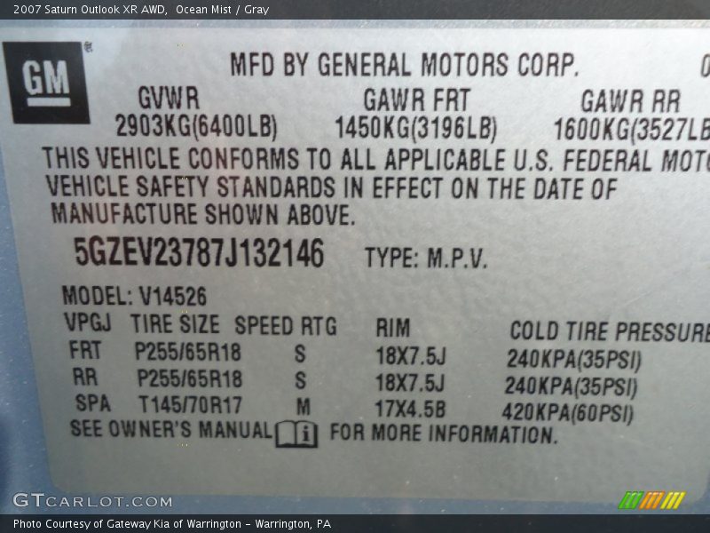 Ocean Mist / Gray 2007 Saturn Outlook XR AWD