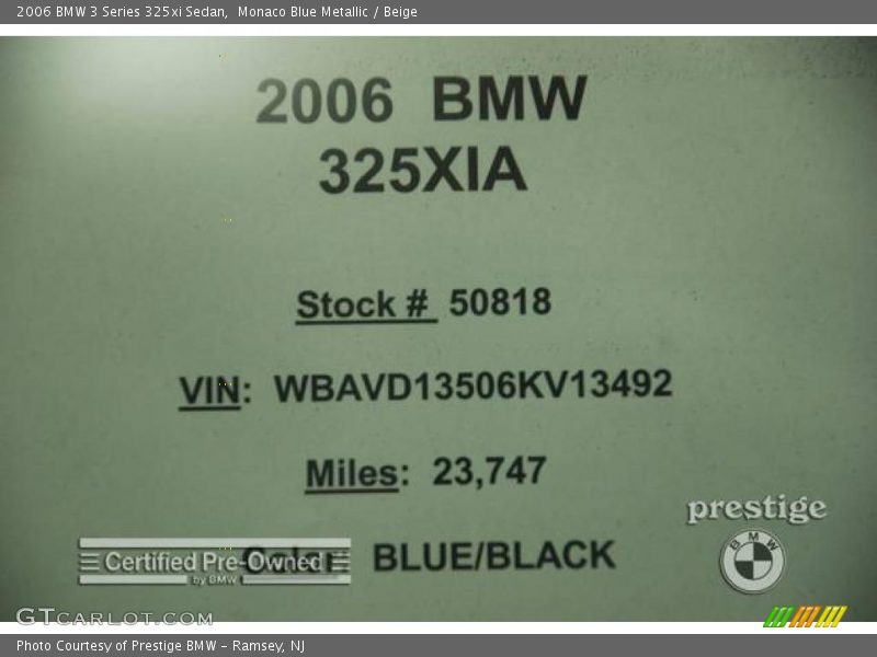 Monaco Blue Metallic / Beige 2006 BMW 3 Series 325xi Sedan
