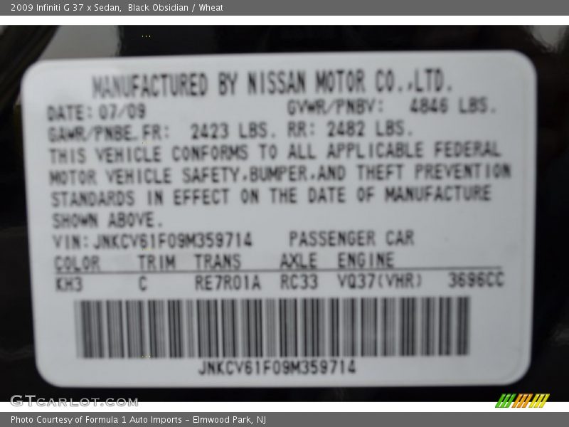 Black Obsidian / Wheat 2009 Infiniti G 37 x Sedan