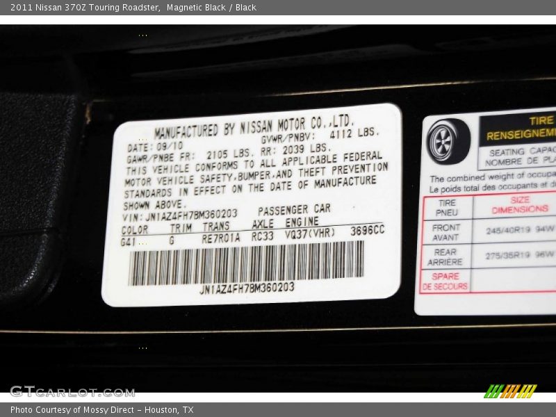 Magnetic Black / Black 2011 Nissan 370Z Touring Roadster