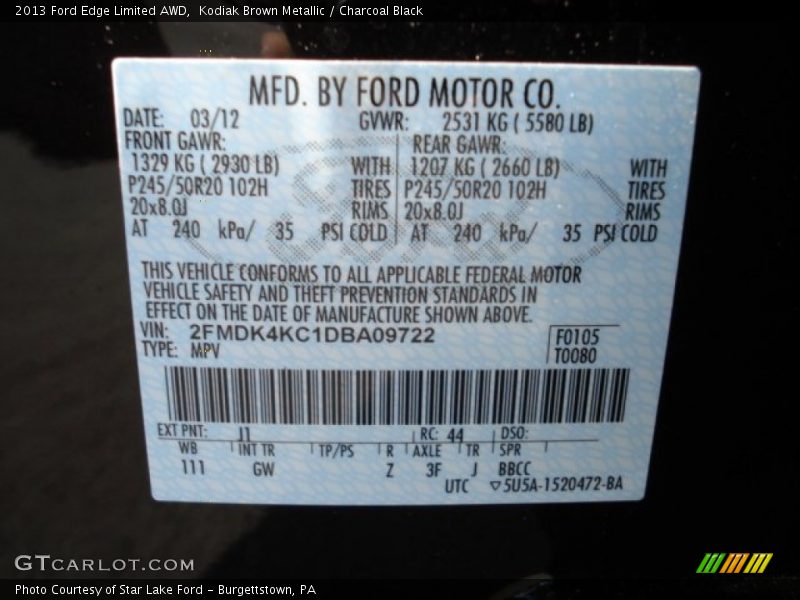 Kodiak Brown Metallic / Charcoal Black 2013 Ford Edge Limited AWD