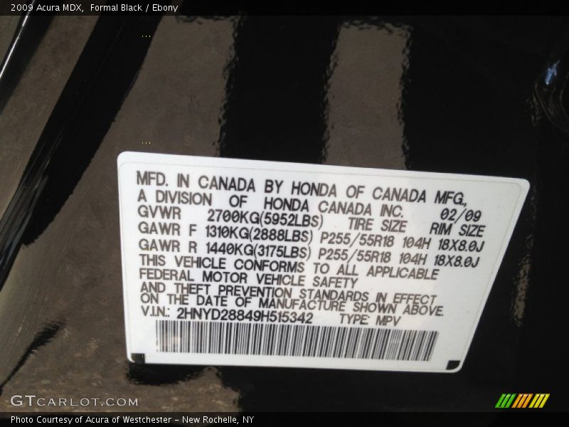 Formal Black / Ebony 2009 Acura MDX