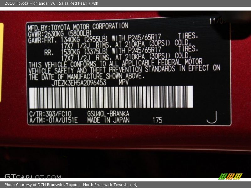 Salsa Red Pearl / Ash 2010 Toyota Highlander V6
