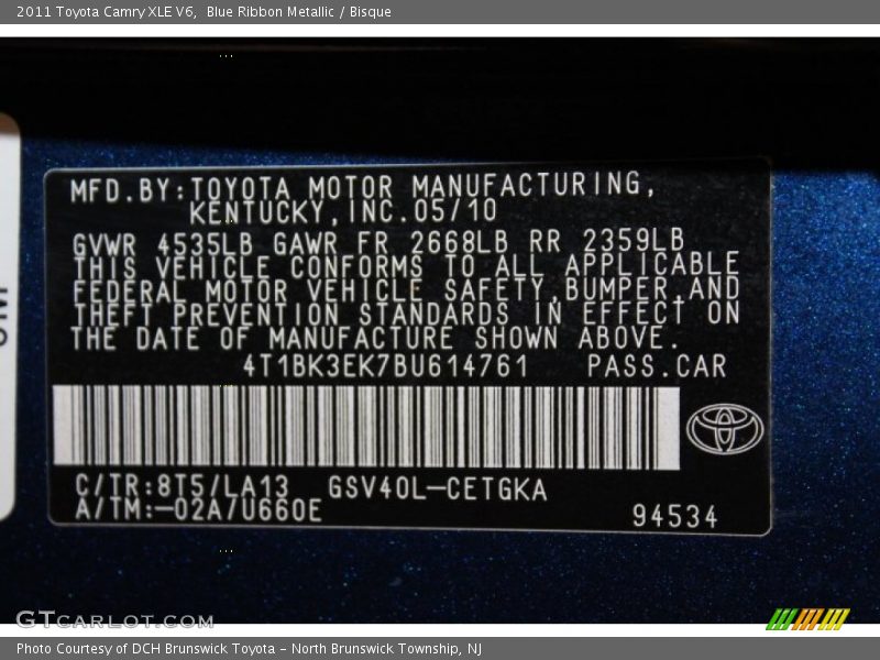 Blue Ribbon Metallic / Bisque 2011 Toyota Camry XLE V6
