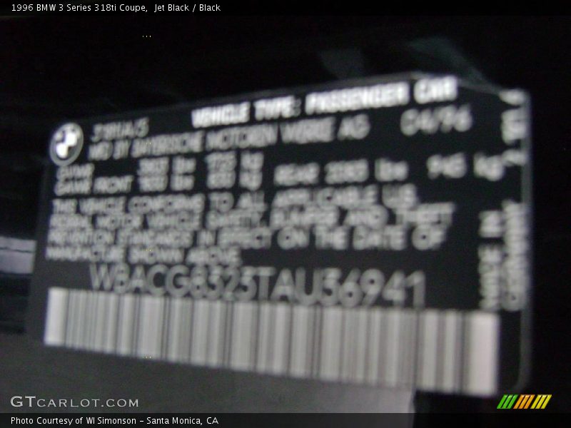 Jet Black / Black 1996 BMW 3 Series 318ti Coupe