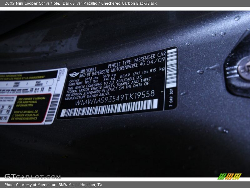 Dark Silver Metallic / Checkered Carbon Black/Black 2009 Mini Cooper Convertible