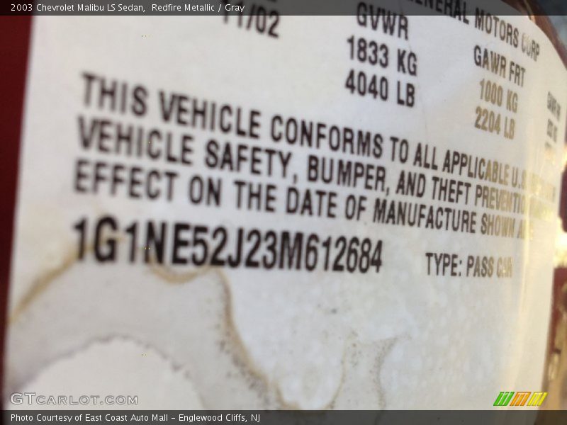 Redfire Metallic / Gray 2003 Chevrolet Malibu LS Sedan