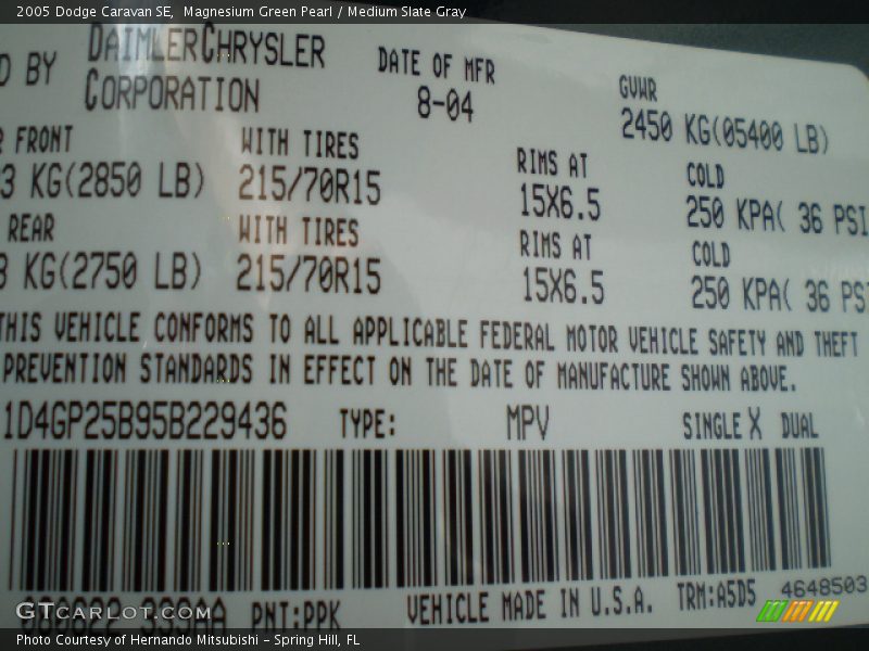 Magnesium Green Pearl / Medium Slate Gray 2005 Dodge Caravan SE