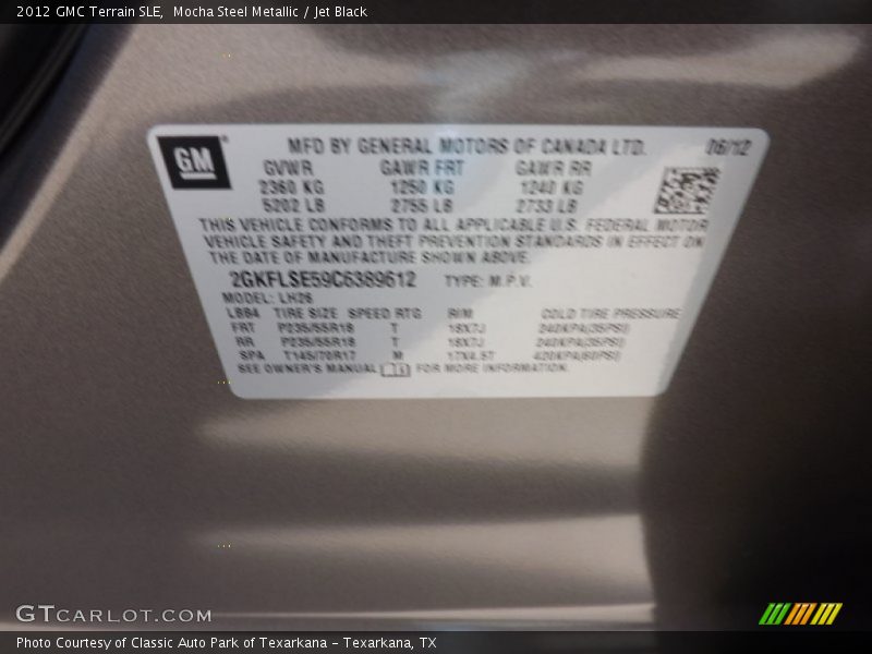Mocha Steel Metallic / Jet Black 2012 GMC Terrain SLE