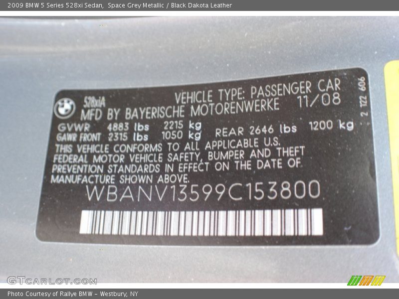 Space Grey Metallic / Black Dakota Leather 2009 BMW 5 Series 528xi Sedan