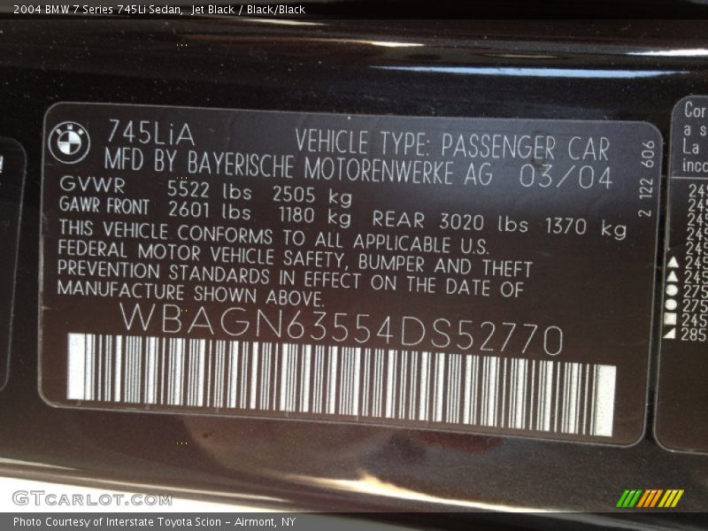 Jet Black / Black/Black 2004 BMW 7 Series 745Li Sedan