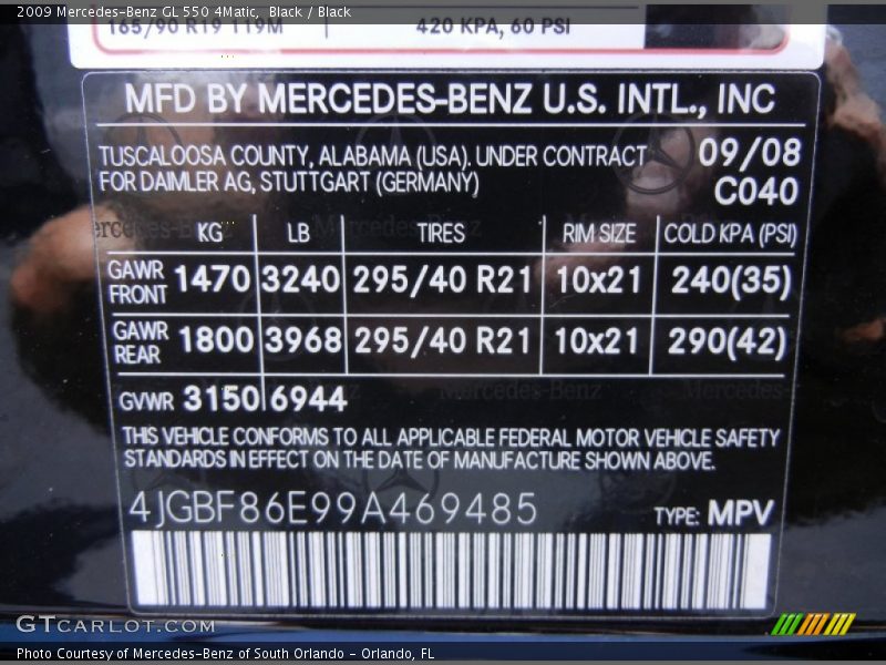 Black / Black 2009 Mercedes-Benz GL 550 4Matic