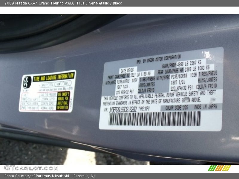 True Silver Metallic / Black 2009 Mazda CX-7 Grand Touring AWD