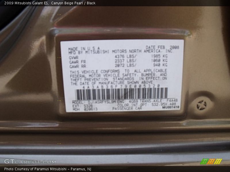 Canyon Beige Pearl / Black 2009 Mitsubishi Galant ES