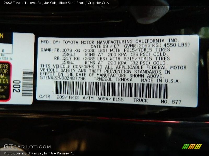 Black Sand Pearl / Graphite Gray 2008 Toyota Tacoma Regular Cab
