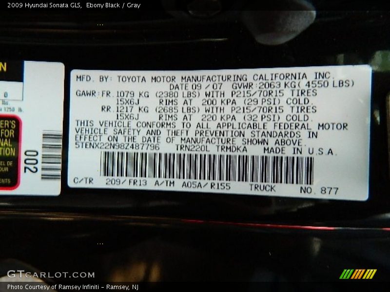 Ebony Black / Gray 2009 Hyundai Sonata GLS