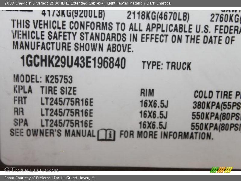 Light Pewter Metallic / Dark Charcoal 2003 Chevrolet Silverado 2500HD LS Extended Cab 4x4