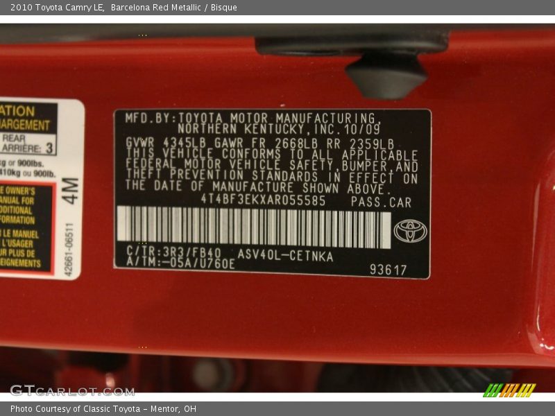Barcelona Red Metallic / Bisque 2010 Toyota Camry LE