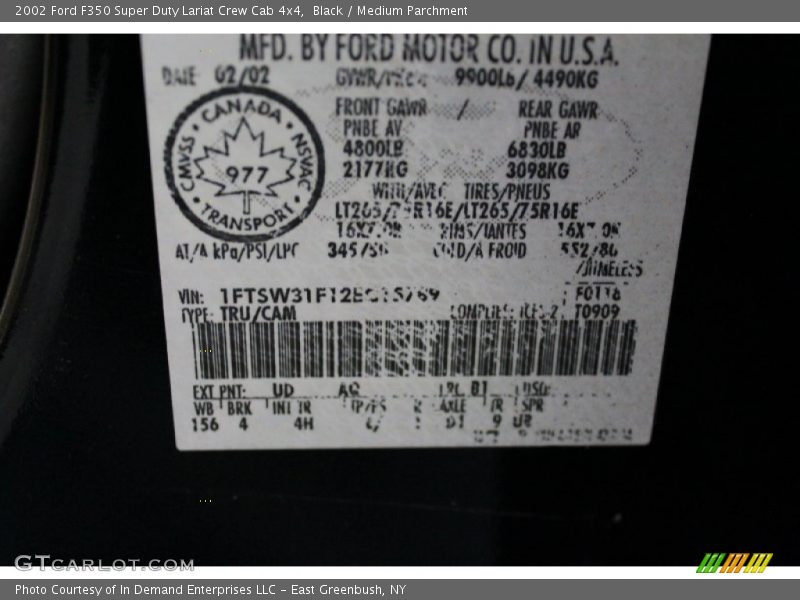 Black / Medium Parchment 2002 Ford F350 Super Duty Lariat Crew Cab 4x4