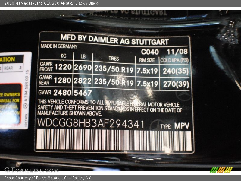 Black / Black 2010 Mercedes-Benz GLK 350 4Matic