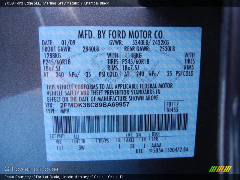 2009 Edge SEL Sterling Grey Metallic Color Code UJ