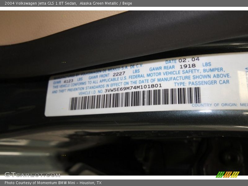 Alaska Green Metallic / Beige 2004 Volkswagen Jetta GLS 1.8T Sedan