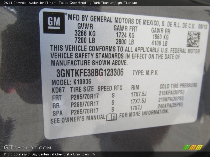 Taupe Gray Metallic / Dark Titanium/Light Titanium 2011 Chevrolet Avalanche LT 4x4