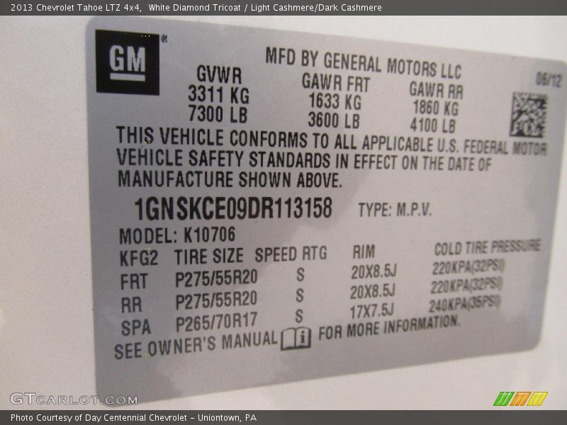 White Diamond Tricoat / Light Cashmere/Dark Cashmere 2013 Chevrolet Tahoe LTZ 4x4