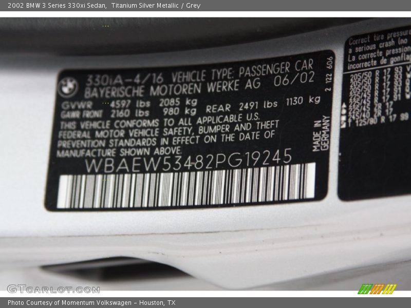 Titanium Silver Metallic / Grey 2002 BMW 3 Series 330xi Sedan