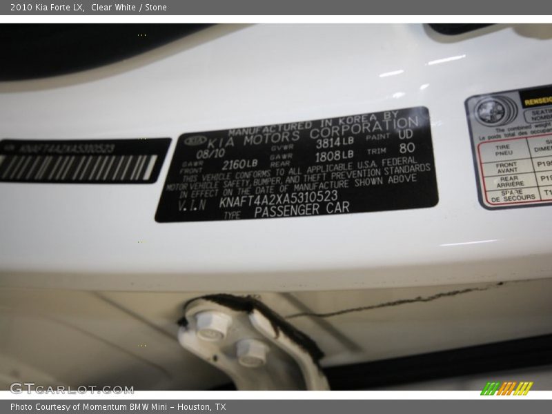 Clear White / Stone 2010 Kia Forte LX