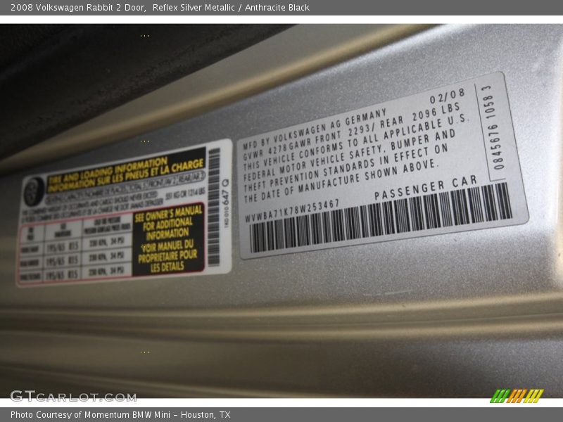 Reflex Silver Metallic / Anthracite Black 2008 Volkswagen Rabbit 2 Door